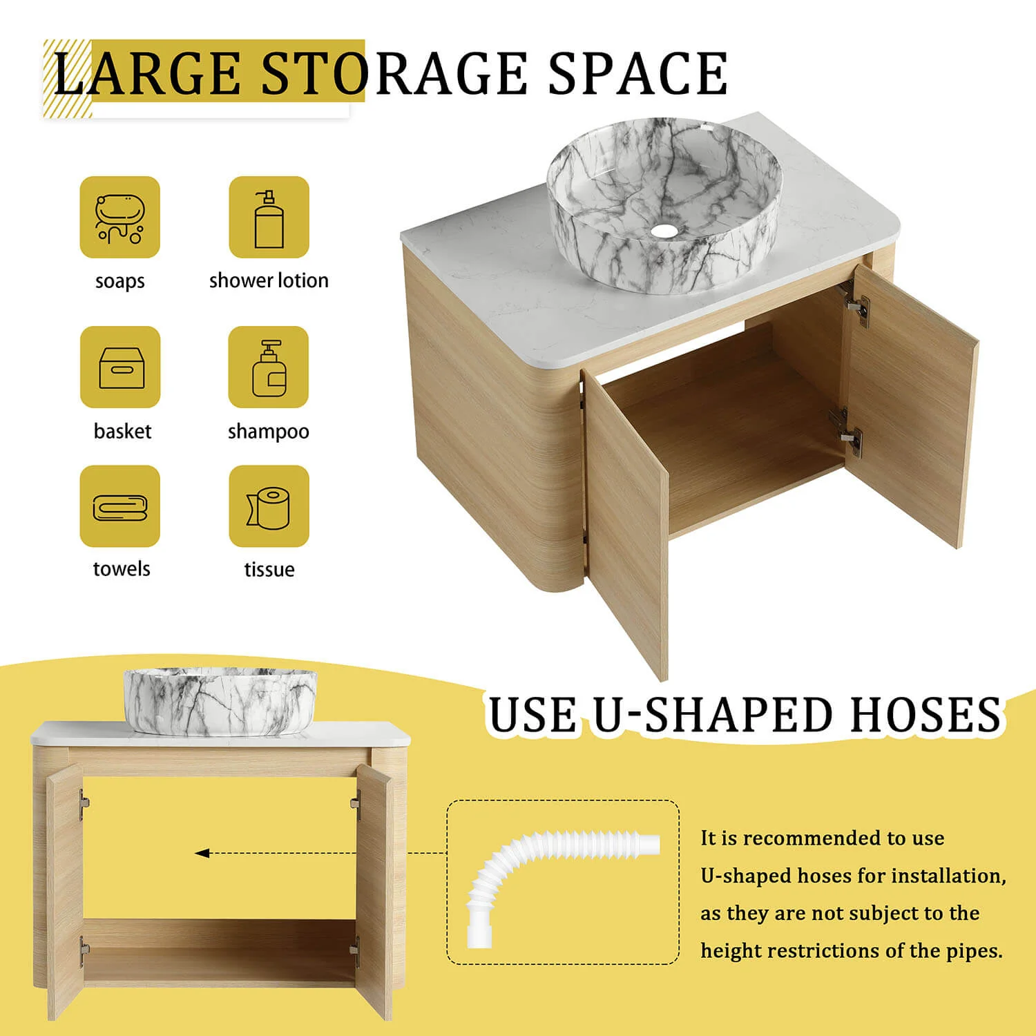 30" White Oak Bathroom Vanity with Marble Pattern Ceramic Vessel Sink - Image 7