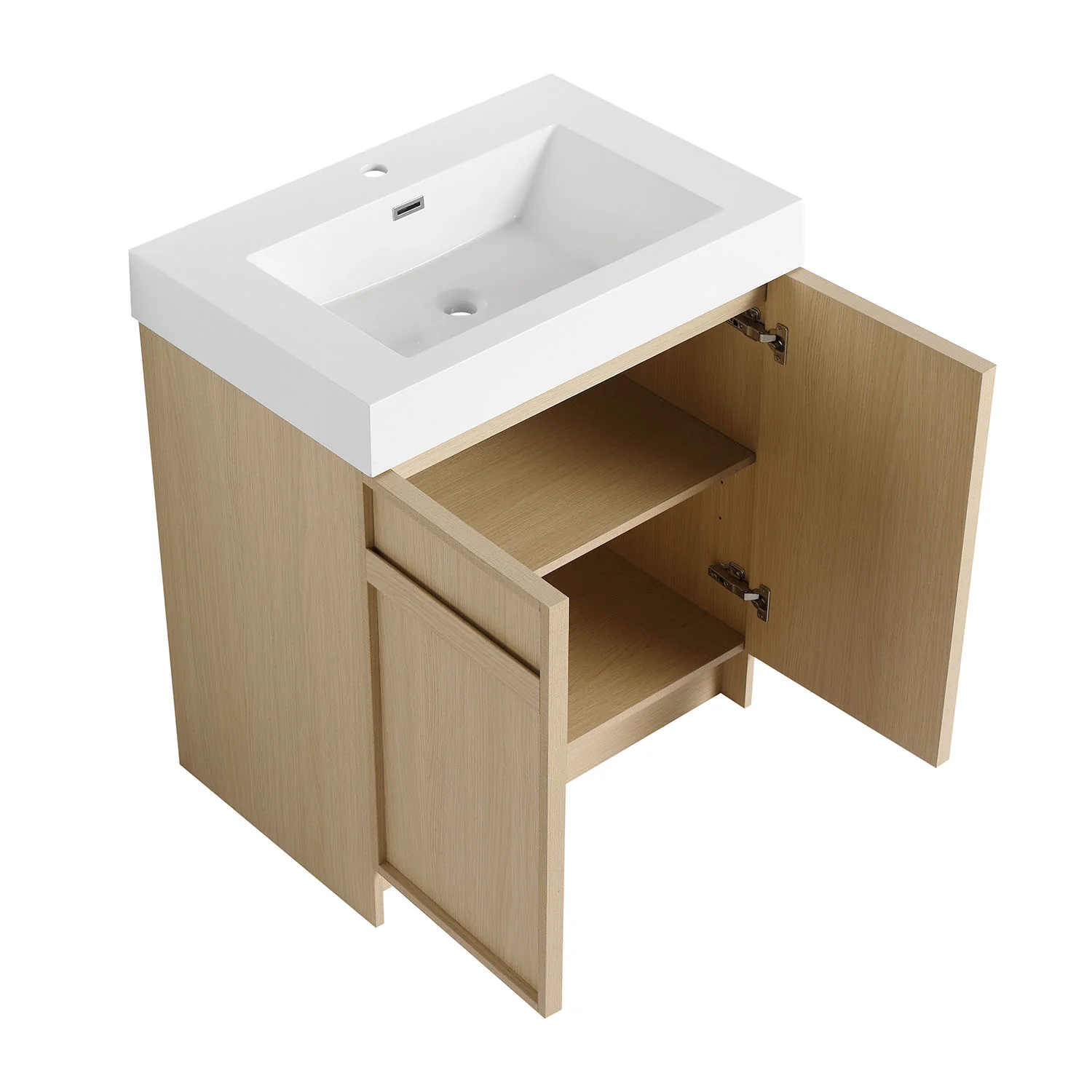 30" White Oak Bathroom Vanity with Resin Sink and Soft Close Cabinet Doors - Image 5