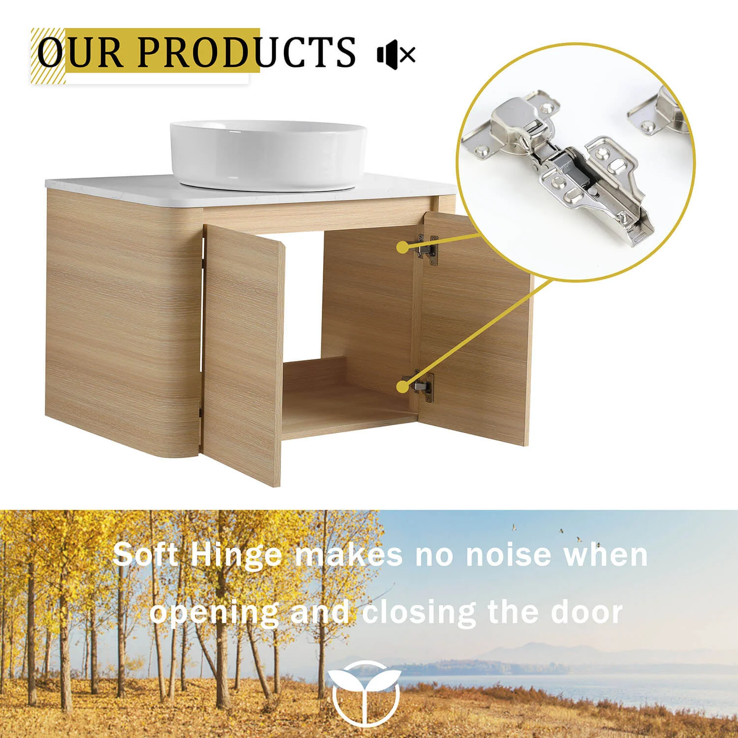 30" White Oak Bathroom Vanity with White Ceramic Vessel Sink - Image 10