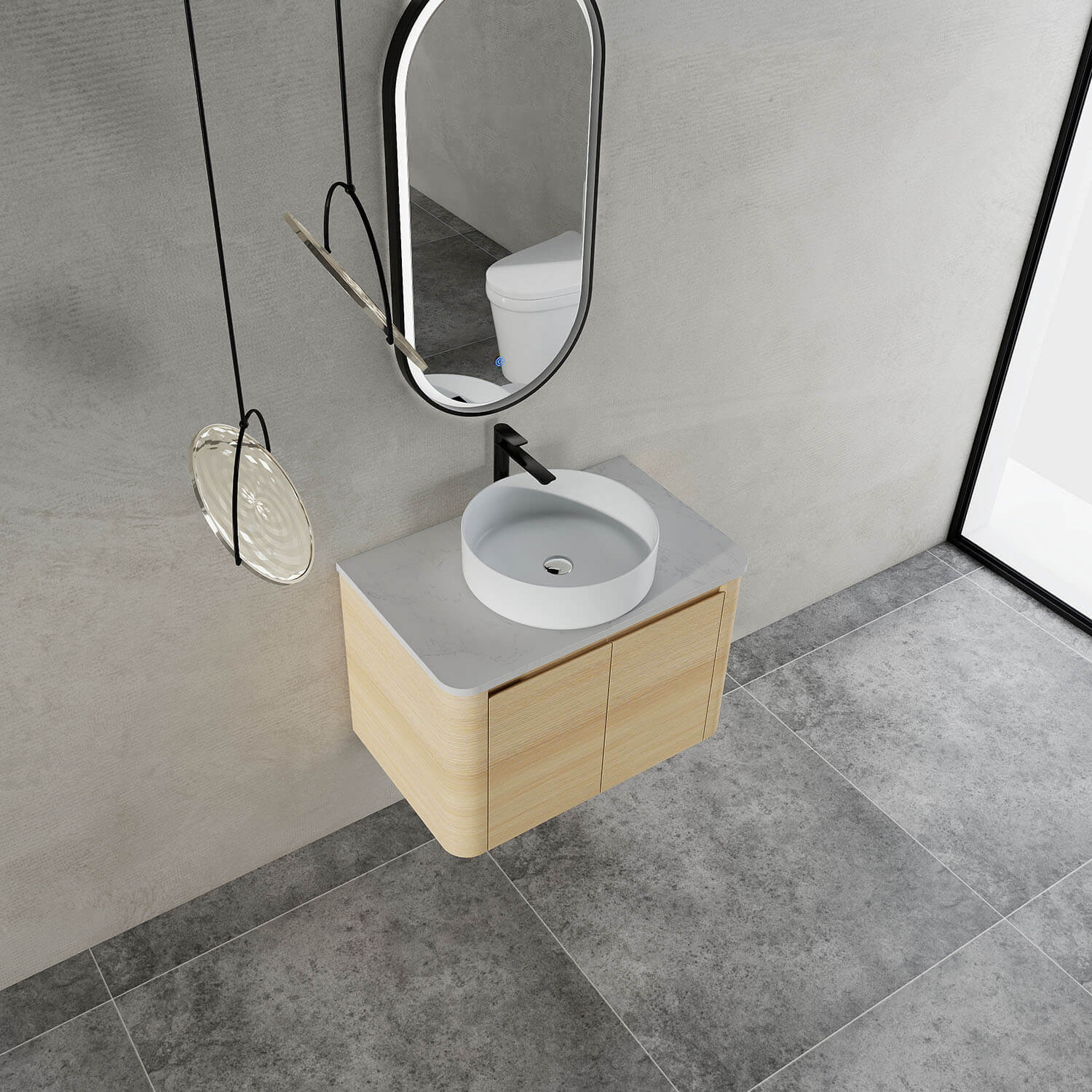 30" White Oak Bathroom Vanity with White Ceramic Vessel Sink - Image 3