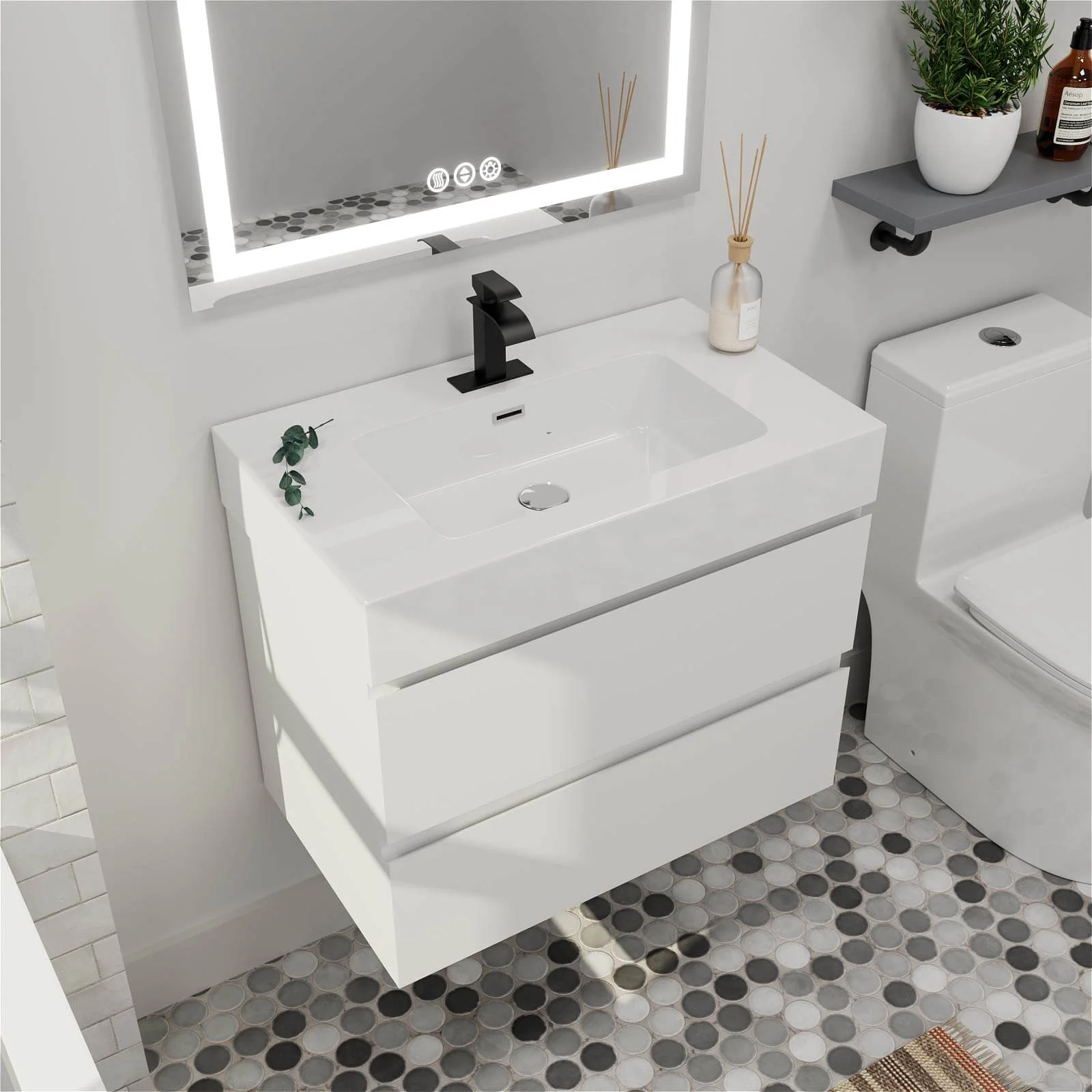 30'' White Wall-Mounted Bathroom Vanity Unit - Image 3