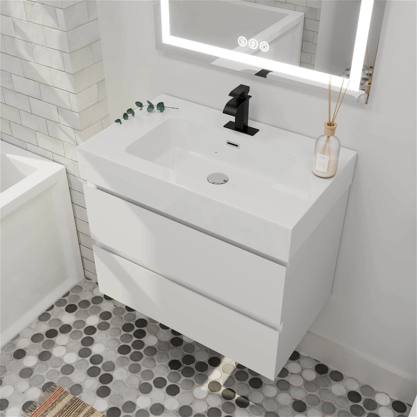 30'' White Wall-Mounted Bathroom Vanity Unit - Image 4