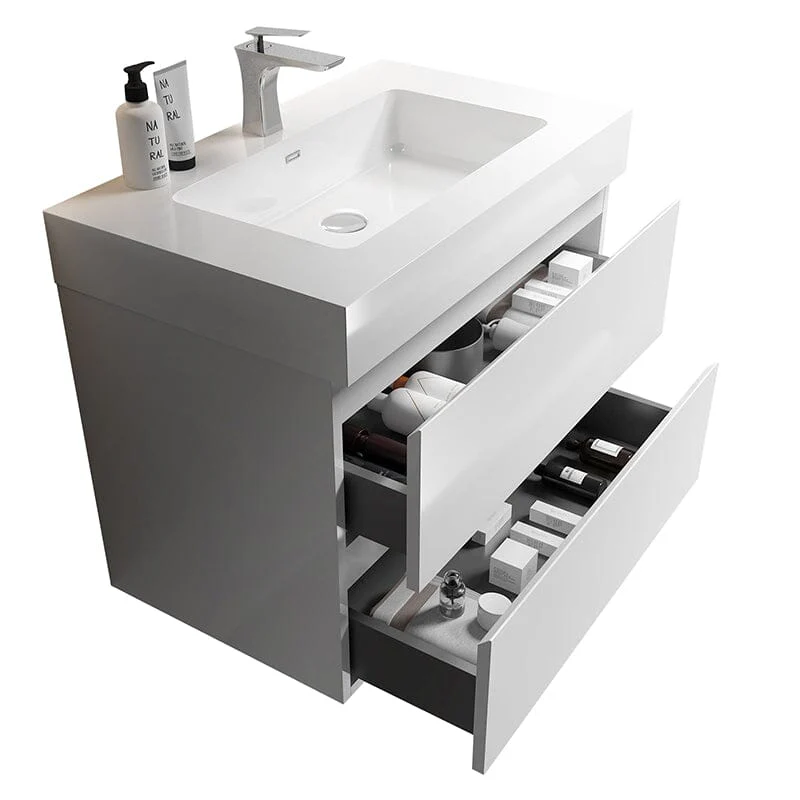 30'' White Wall-Mounted Bathroom Vanity Unit - Image 6
