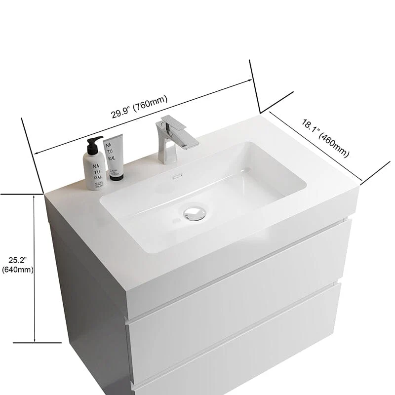 30'' White Wall-Mounted Bathroom Vanity Unit - Image 8
