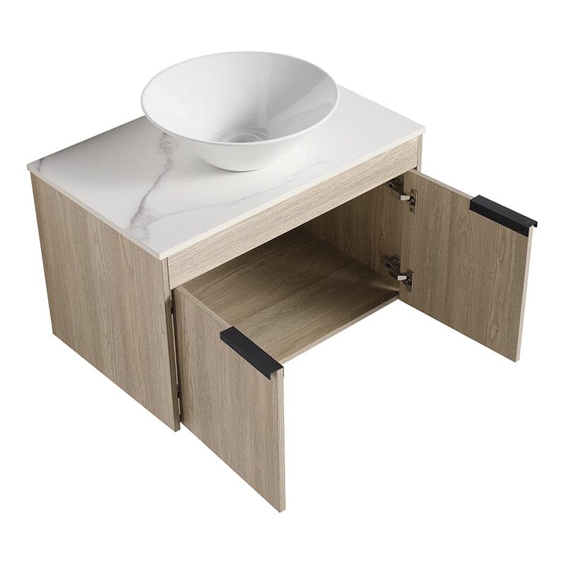 30'' Modern Design Floating Bathroom Vanity Sintered Stone Top Circular Ceramic Sink Set - Image 10