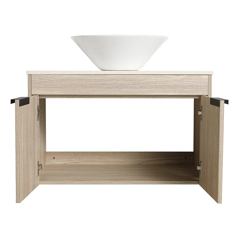 30'' Modern Design Floating Bathroom Vanity Sintered Stone Top Circular Ceramic Sink Set - Image 11