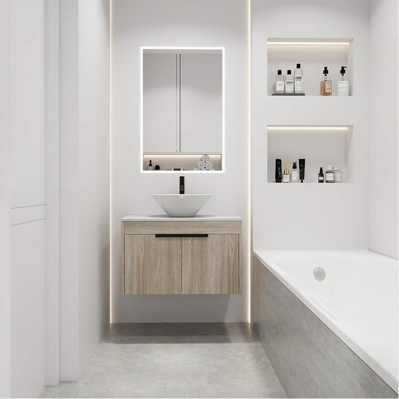 30'' Modern Design Floating Bathroom Vanity Sintered Stone Top Circular Ceramic Sink Set - Image 3
