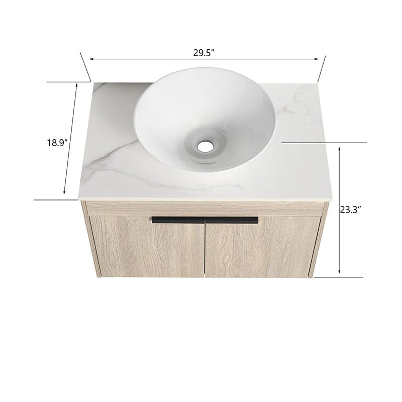 30'' Modern Design Floating Bathroom Vanity Sintered Stone Top Circular Ceramic Sink Set - Image 5