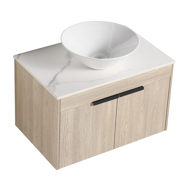 30'' Modern Design Floating Bathroom Vanity Sintered Stone Top Circular Ceramic Sink Set - Image 9