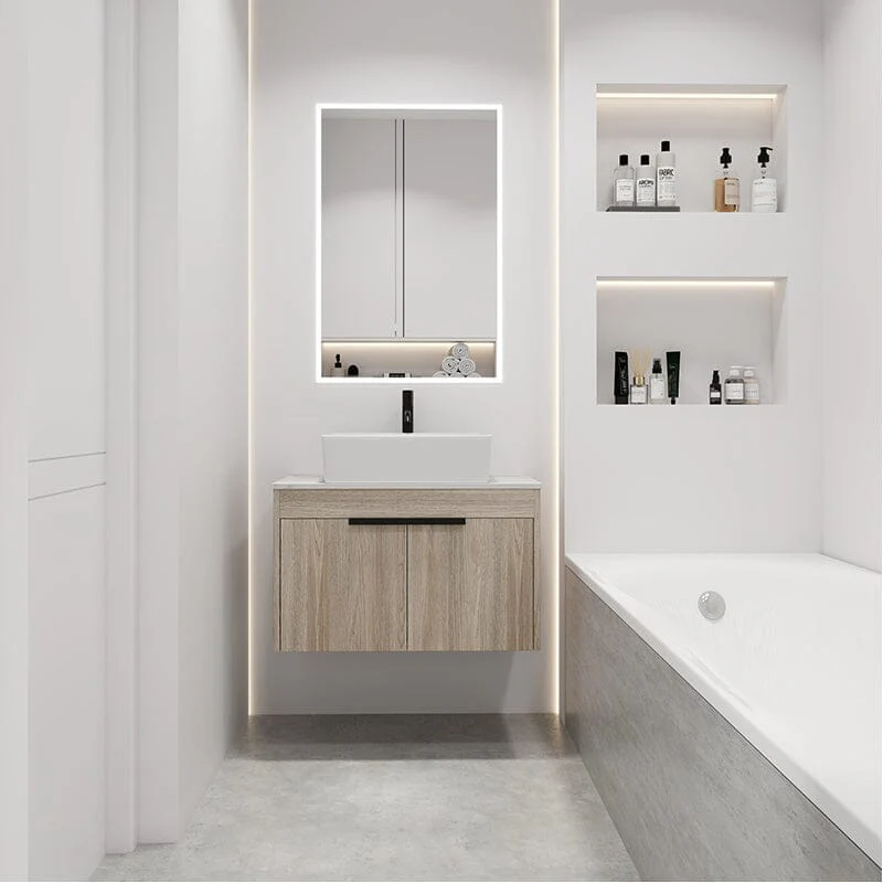 30'' Modern Design Floating Bathroom Vanity Sintered Stone Top Rectangular Ceramic Sink Set - Image 3