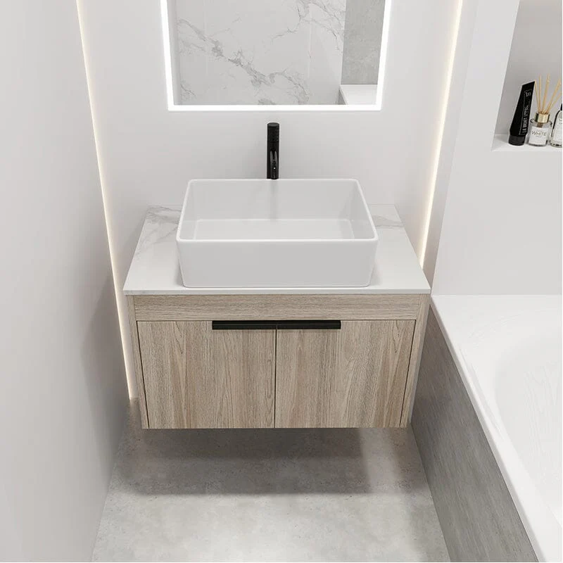 30'' Modern Design Floating Bathroom Vanity Sintered Stone Top Rectangular Ceramic Sink Set - Image 4