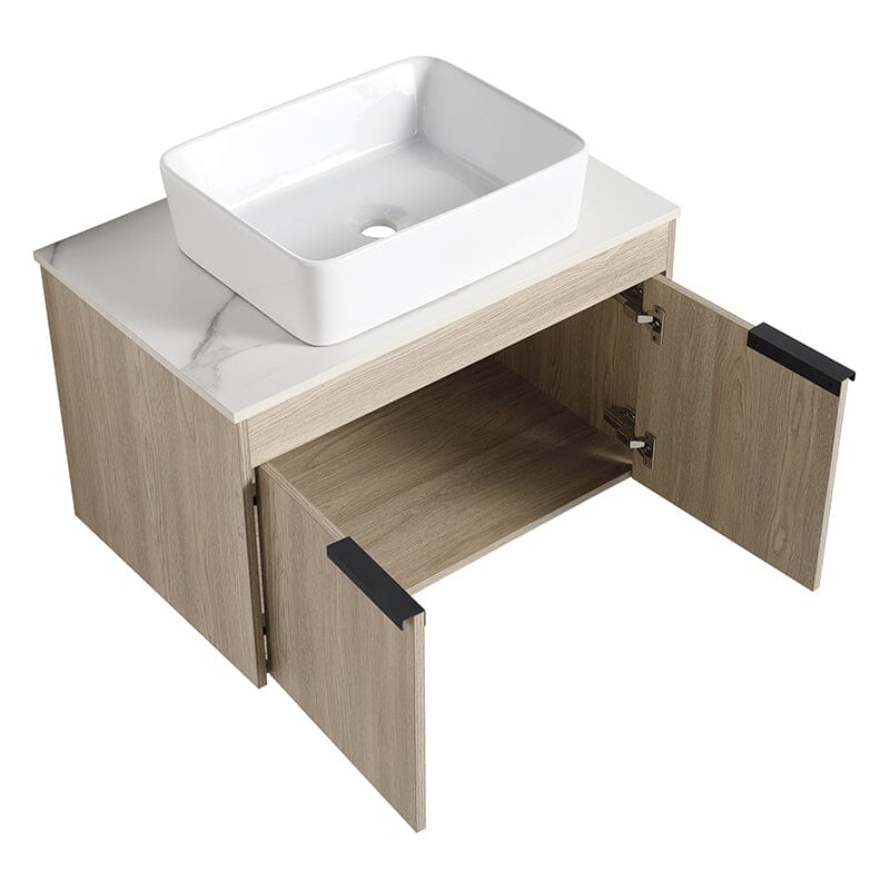 30'' Modern Design Floating Bathroom Vanity Sintered Stone Top Rectangular Ceramic Sink Set - Image 9