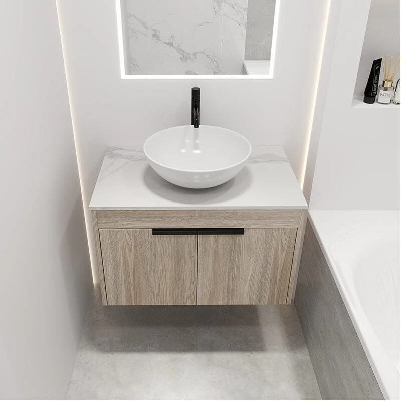 30'' Modern Design Floating Bathroom Vanity Sintered Stone Top Round Ceramic Sink Set - Image 4