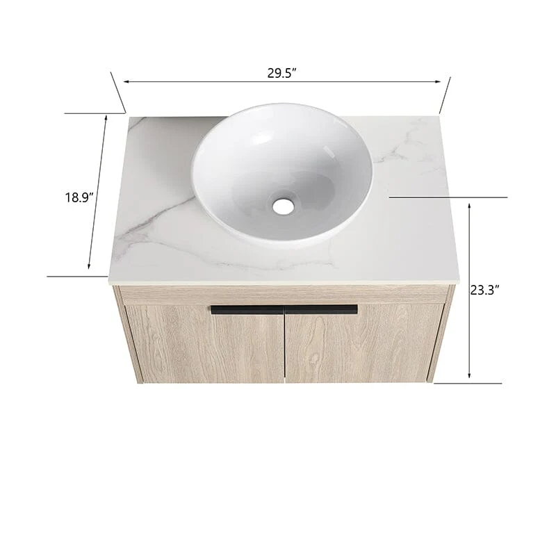 30'' Modern Design Floating Bathroom Vanity Sintered Stone Top Round Ceramic Sink Set - Image 5