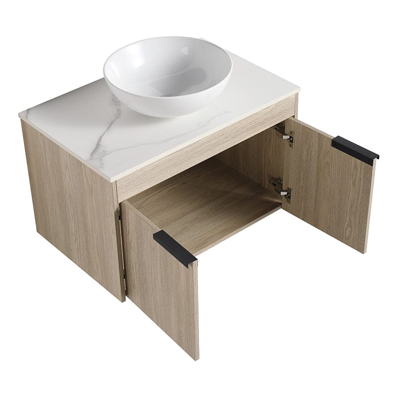 30'' Modern Design Floating Bathroom Vanity Sintered Stone Top Round Ceramic Sink Set - Image 8
