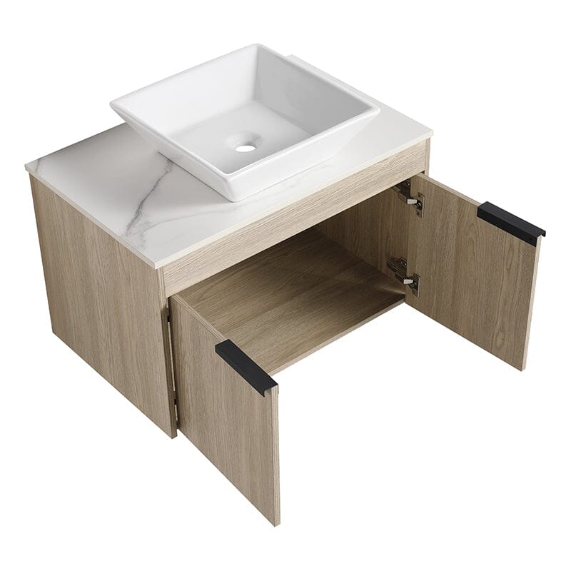 30'' Modern Design Floating Bathroom Vanity Sintered Stone Top Square Ceramic Sink - Image 10
