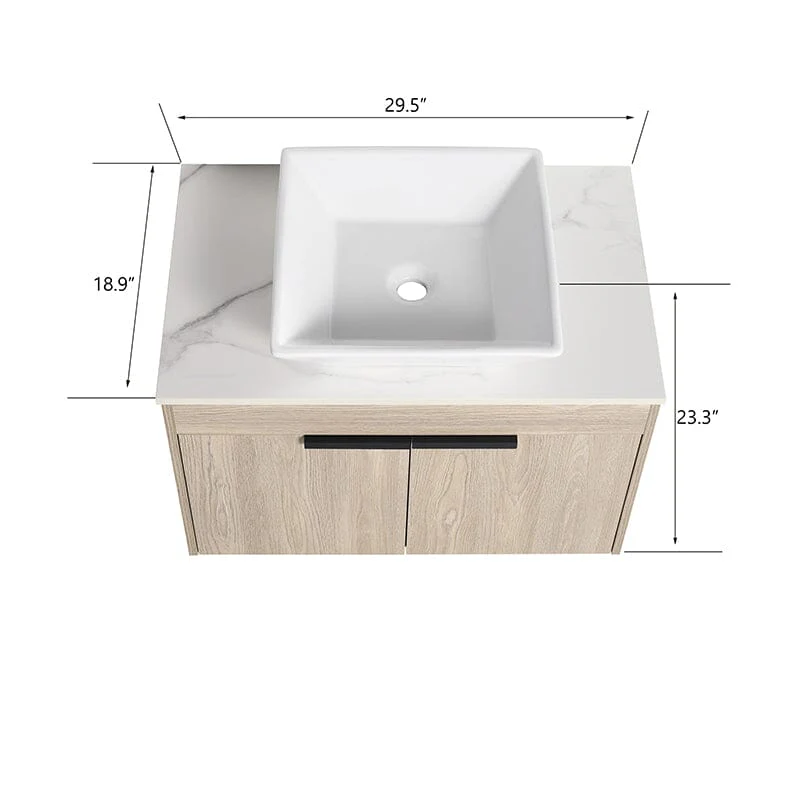 30'' Modern Design Floating Bathroom Vanity Sintered Stone Top Square Ceramic Sink - Image 5