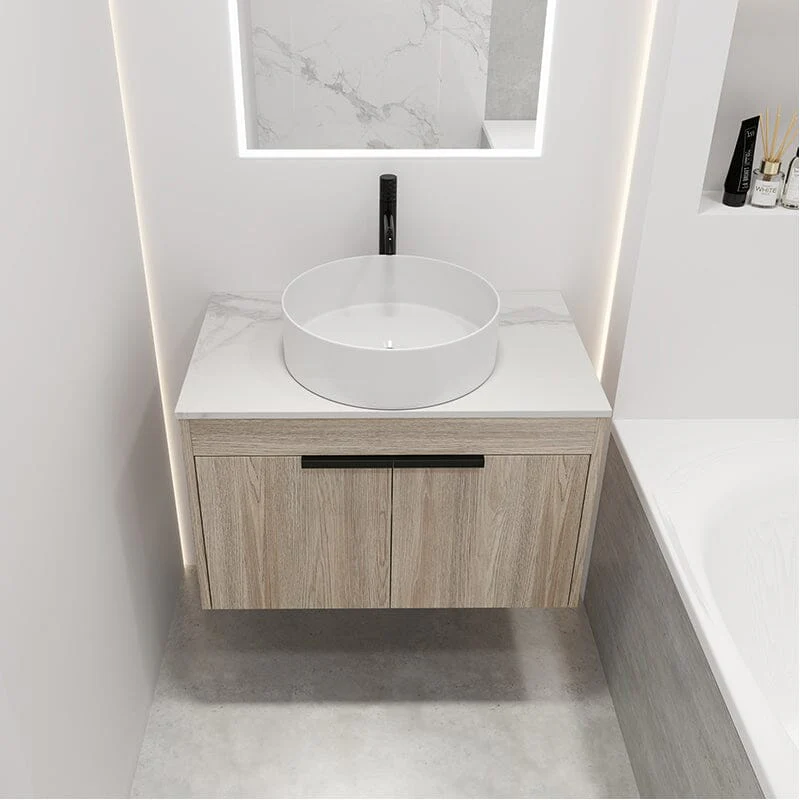 30'' Modern Design Floating Bathroom Vanity Sintered Stone Top Round Ceramic Sink - Image 4