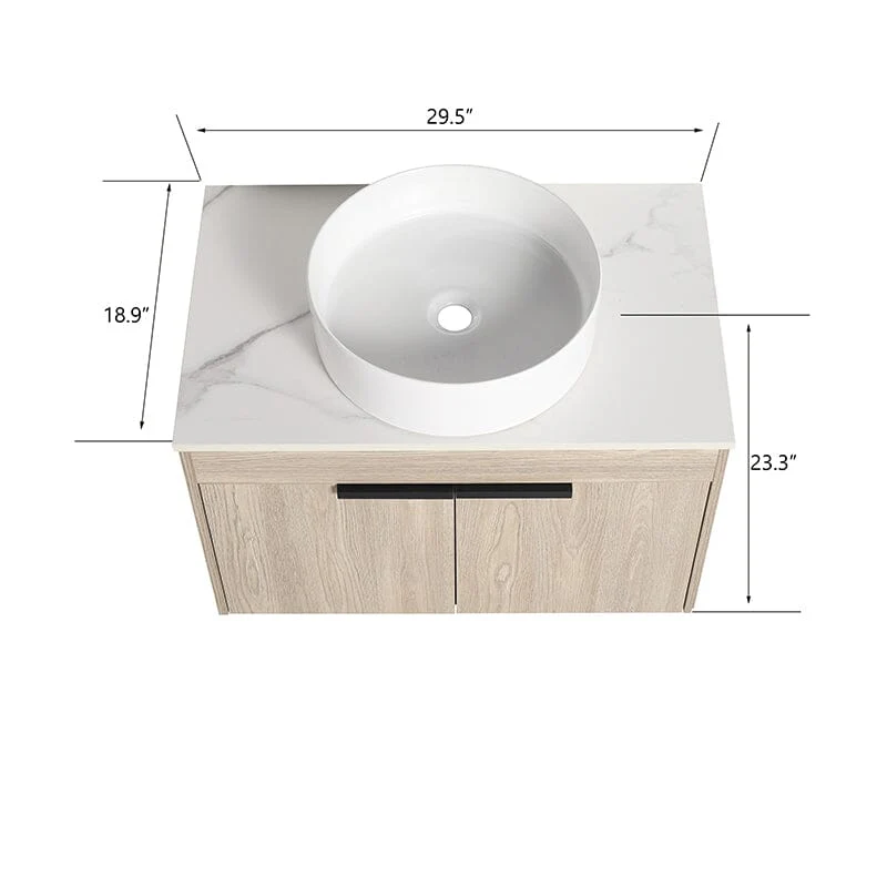 30'' Modern Design Floating Bathroom Vanity Sintered Stone Top Round Ceramic Sink - Image 5