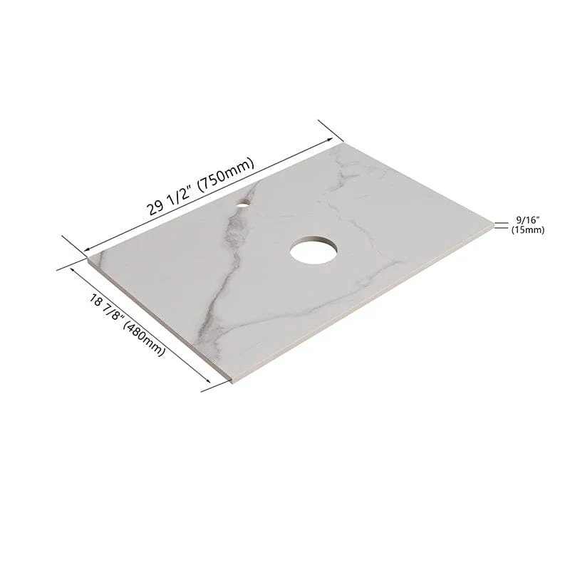 30'' Modern Design Floating Bathroom Vanity Sintered Stone Top Round Ceramic Sink - Image 6