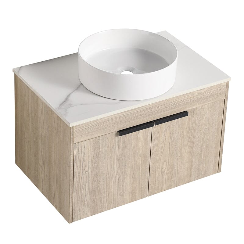30'' Modern Design Floating Bathroom Vanity Sintered Stone Top Round Ceramic Sink - Image 7