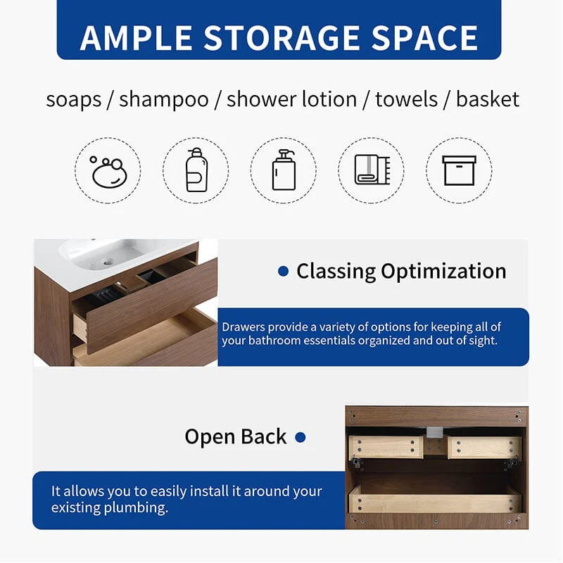 30'' Modern Floating Bathroom Vanity Single Ceramic Sink with Drawers - Image 10