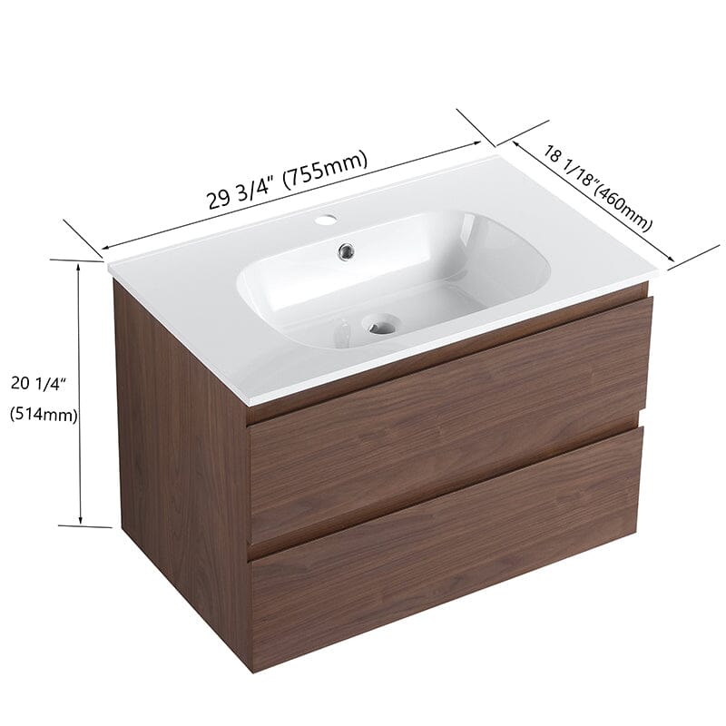 30'' Modern Floating Bathroom Vanity Single Ceramic Sink with Drawers - Image 14