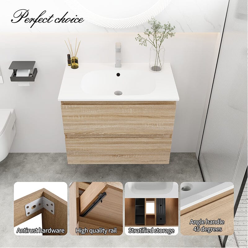 30'' Modern Floating Bathroom Vanity Single Ceramic Sink with Drawers - Image 23