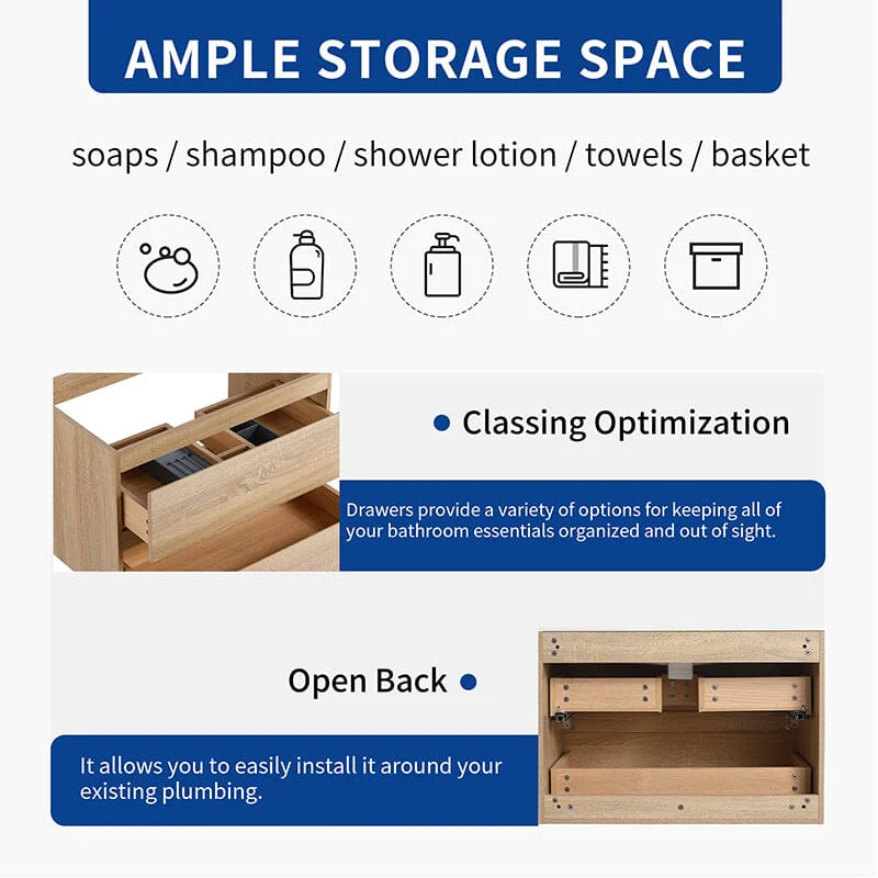 30'' Modern Floating Bathroom Vanity Single Ceramic Sink with Drawers - Image 26