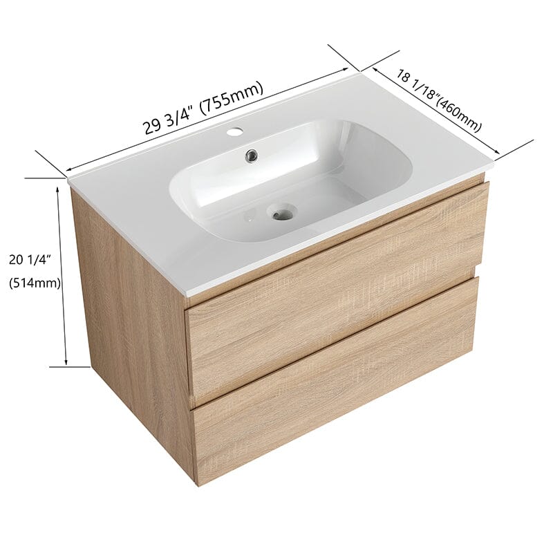 30'' Modern Floating Bathroom Vanity Single Ceramic Sink with Drawers - Image 30