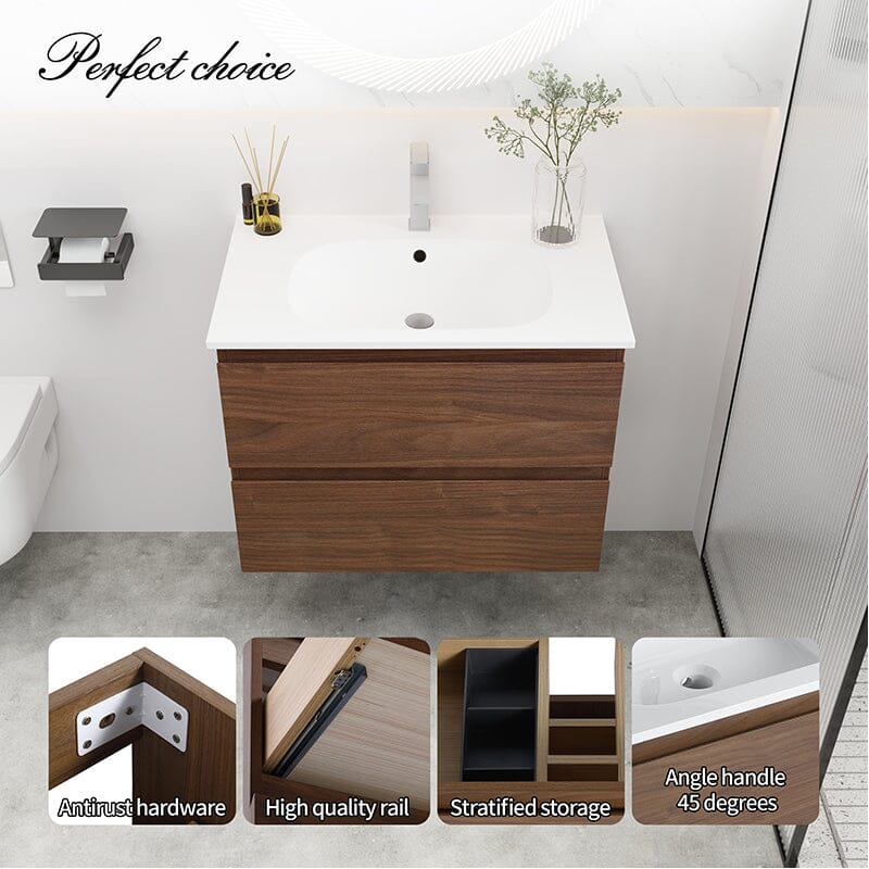 30'' Modern Floating Bathroom Vanity Single Ceramic Sink with Drawers - Image 6