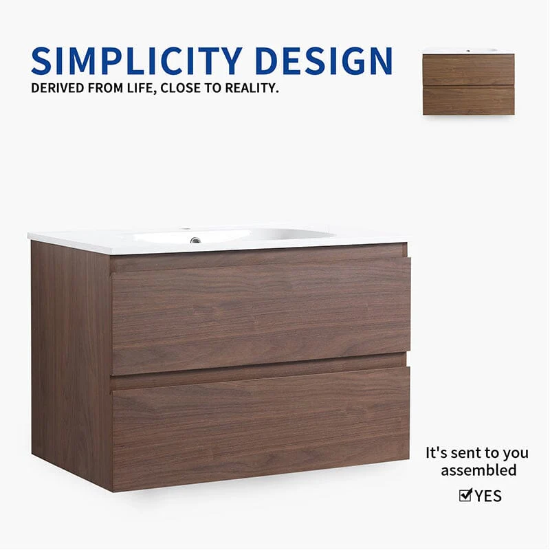 30'' Modern Floating Bathroom Vanity Single Ceramic Sink with Drawers - Image 8
