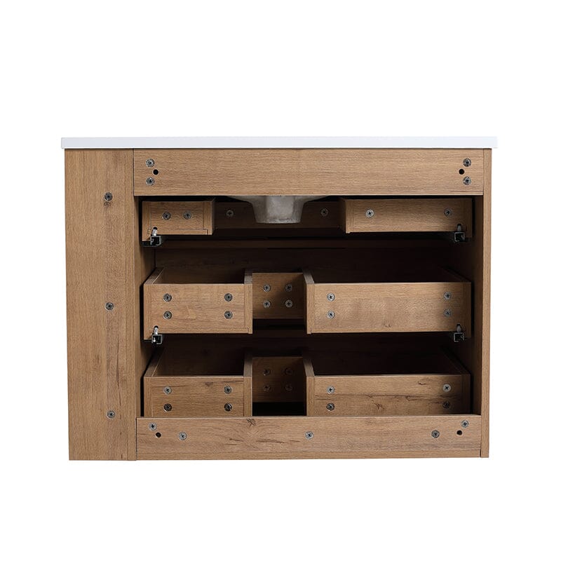 30'' Wall Mounted Bathroom Vanity White Resin Basin Top with Right Shelves - Image 10