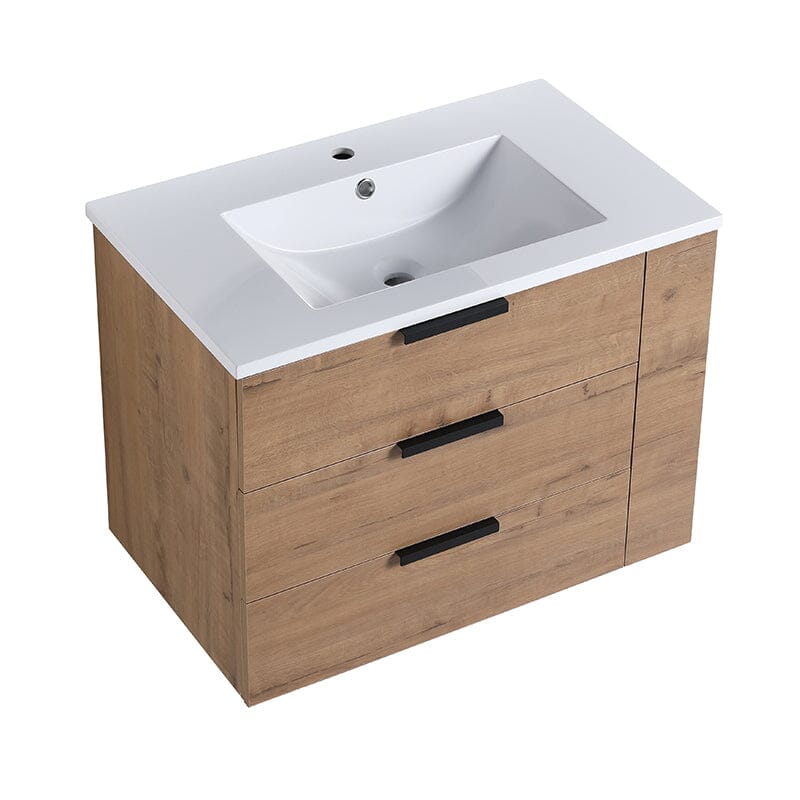 30'' Wall Mounted Bathroom Vanity White Resin Basin Top with Right Shelves - Image 3