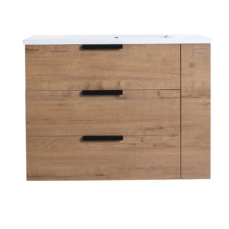 30'' Wall Mounted Bathroom Vanity White Resin Basin Top with Right Shelves - Image 4