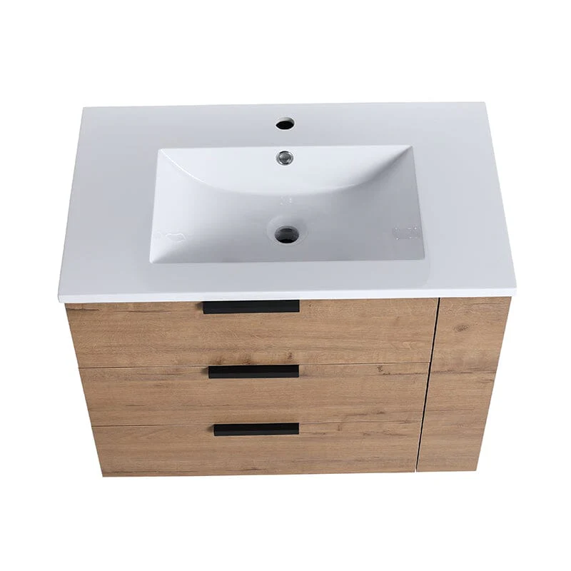 30'' Wall Mounted Bathroom Vanity White Resin Basin Top with Right Shelves - Image 5