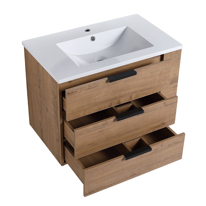 30'' Wall Mounted Bathroom Vanity White Resin Basin Top with Right Shelves - Image 8