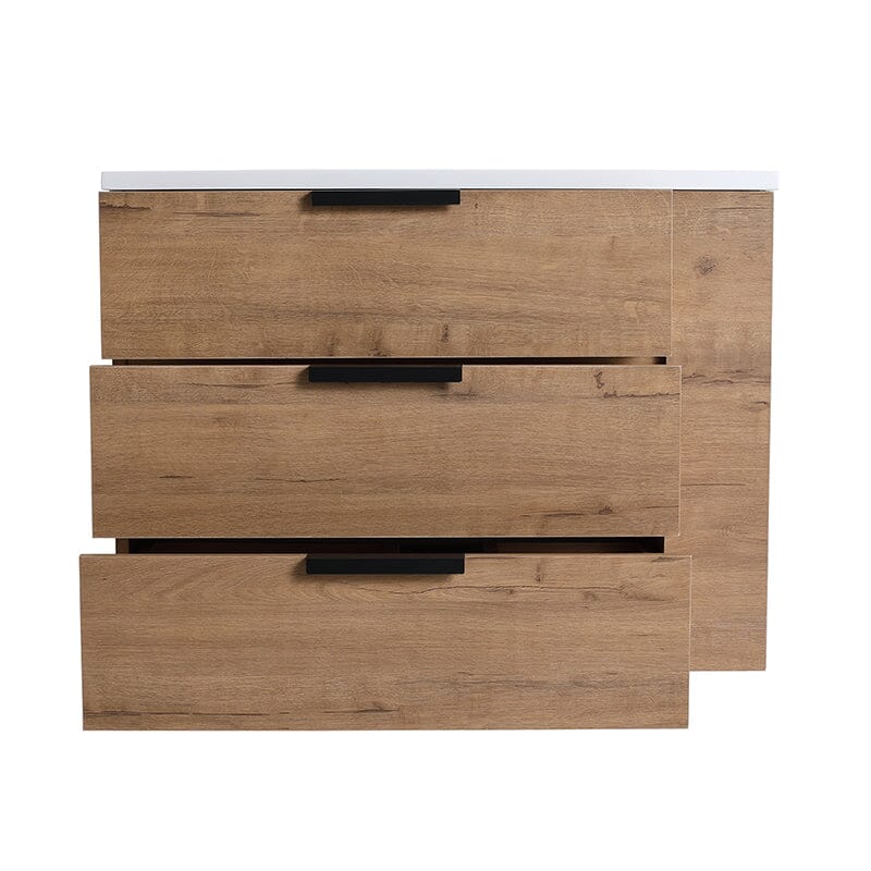 30'' Wall Mounted Bathroom Vanity White Resin Basin Top with Right Shelves - Image 9