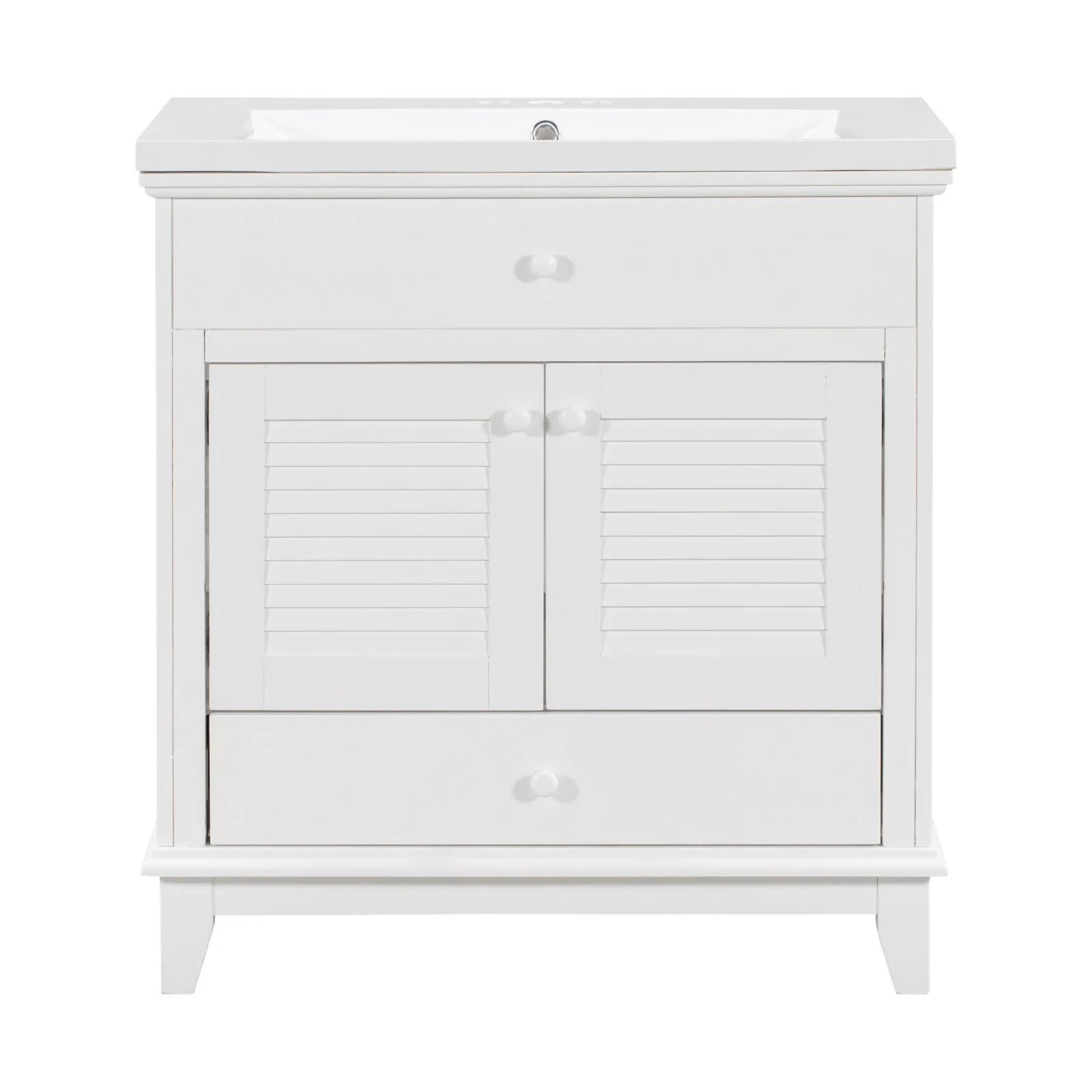 30" Wood Double Doors Bathroom Vanity,  White Spacious Drawer Standalone Cabinet - Image 3