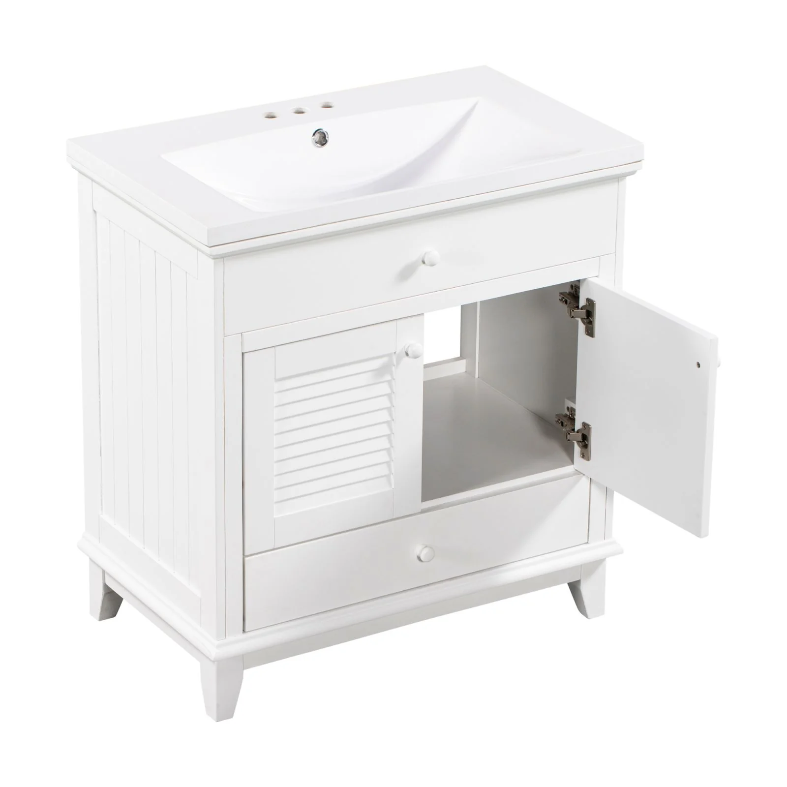 30" Wood Double Doors Bathroom Vanity,  White Spacious Drawer Standalone Cabinet - Image 4