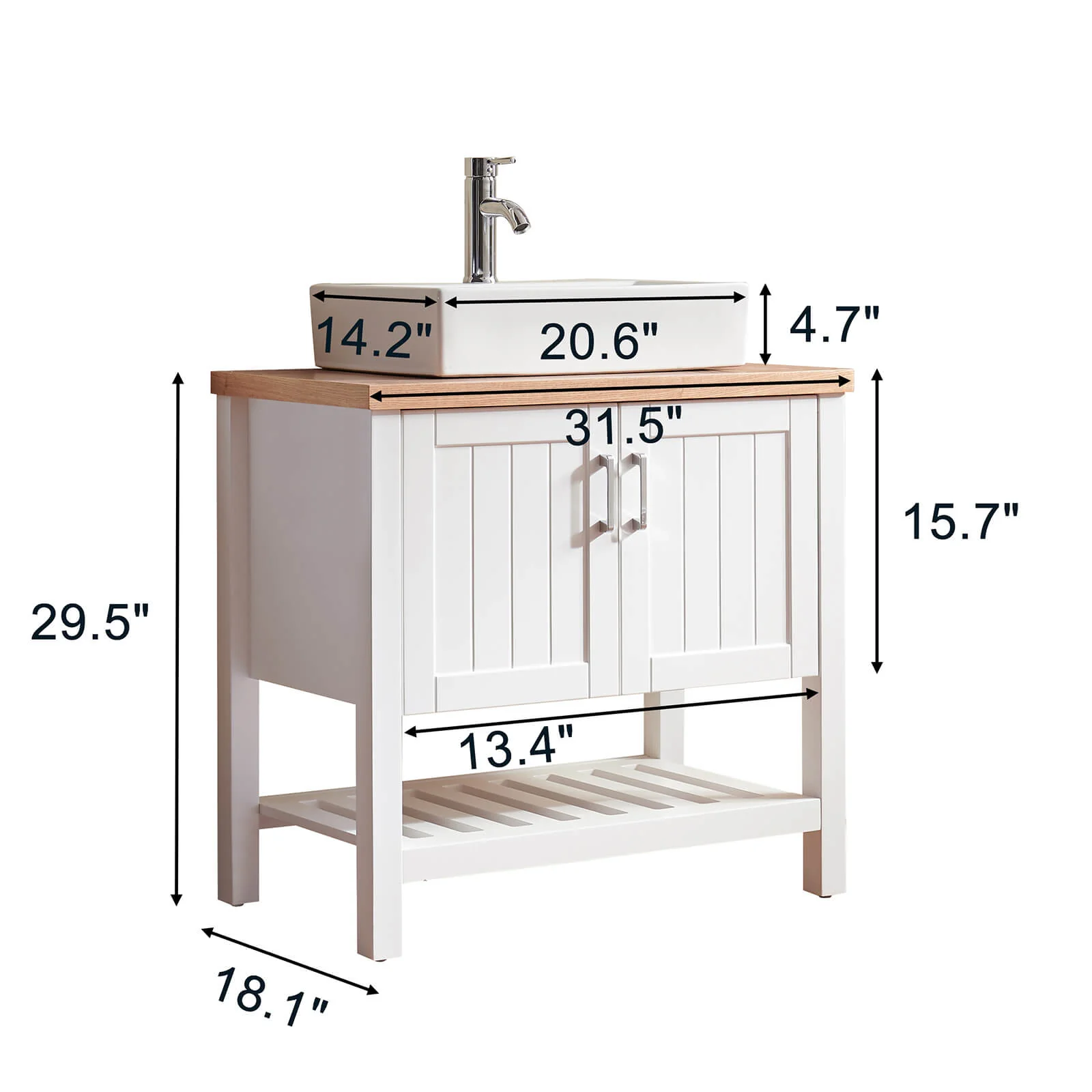 32" Freestanding Vessel Vanity with Solid Wood Structure - Image 5