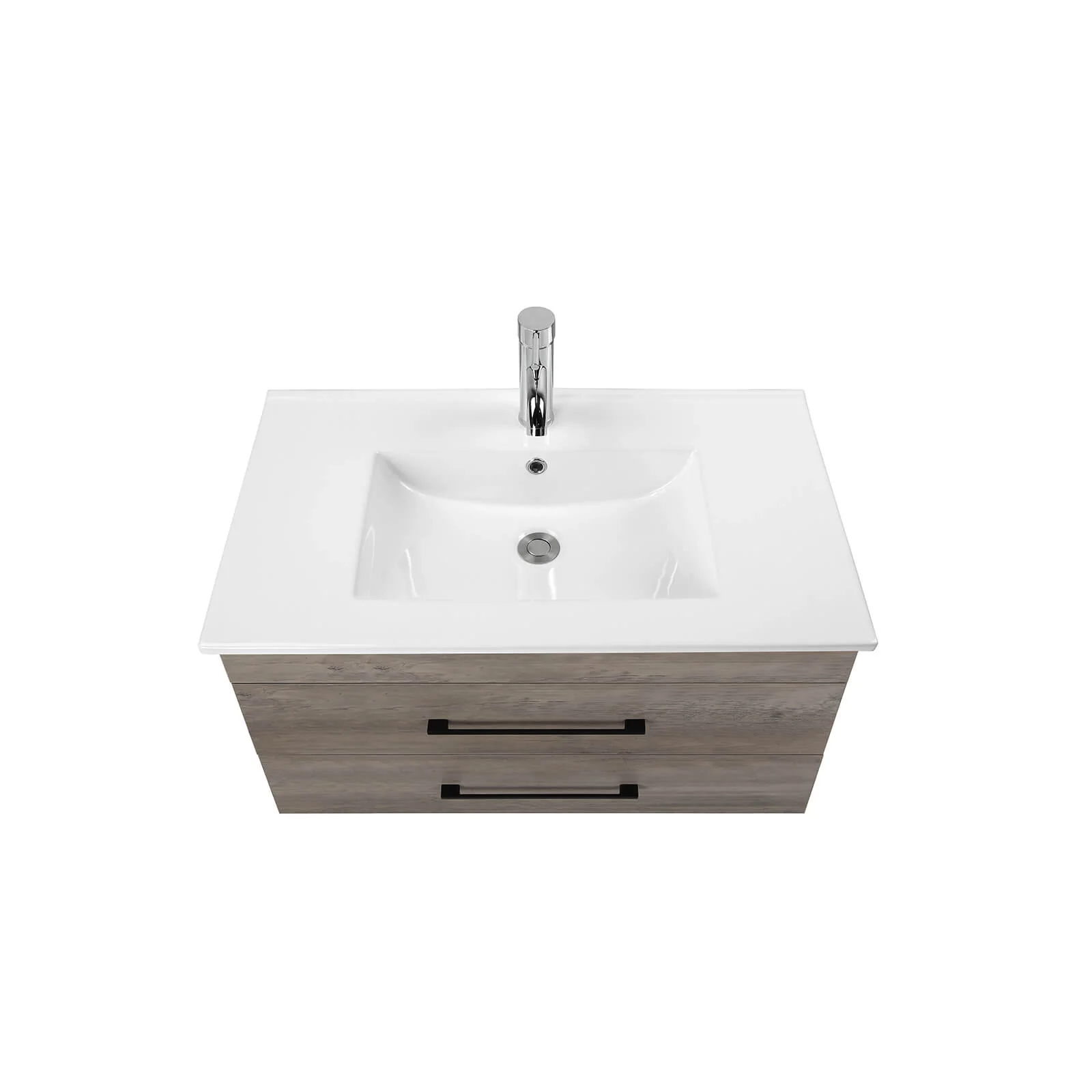 32" Gray Wood Grain Wall-Mounted Vanity with Double Drawers - Image 7