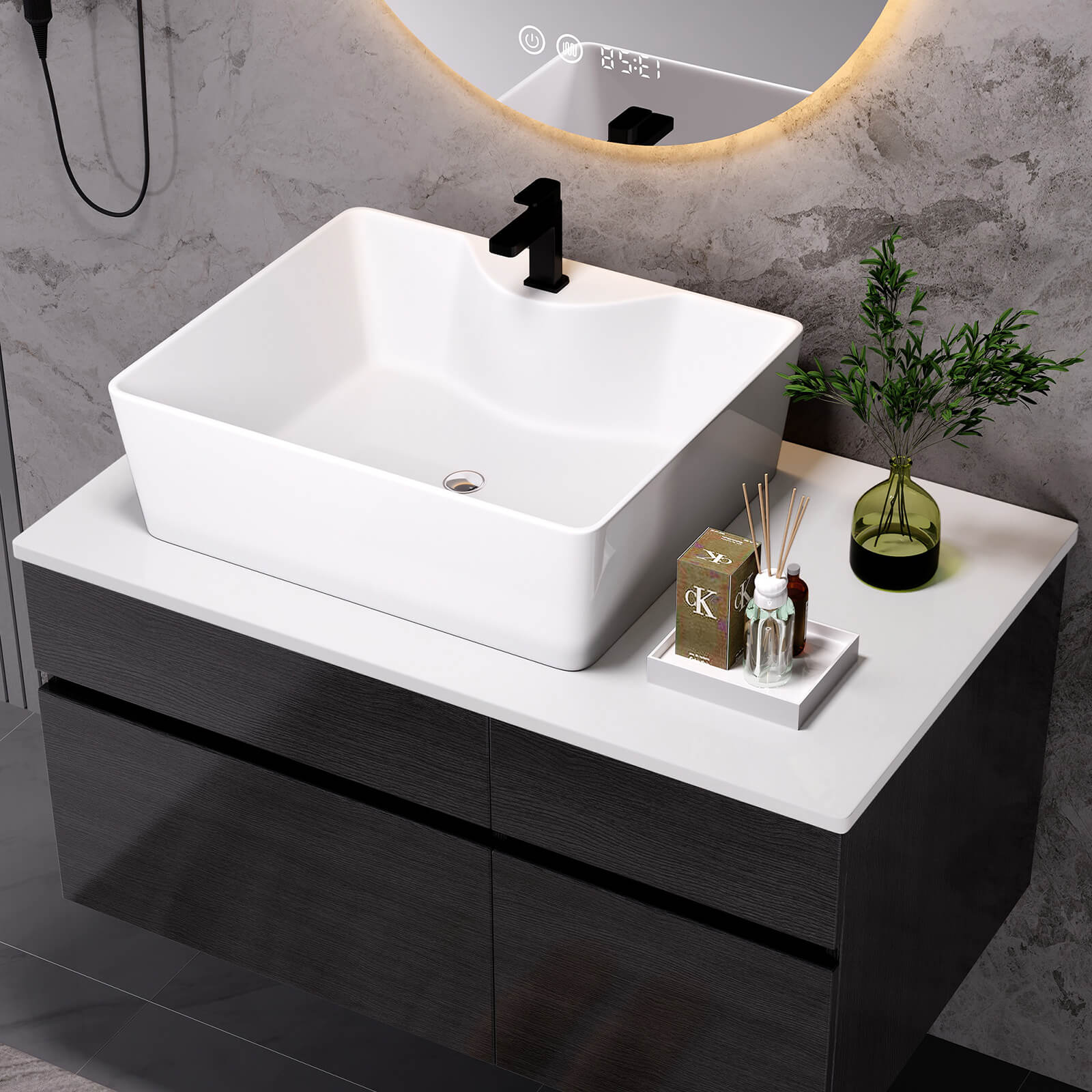 32" Left Offset Vessel Sink Bathroom Vanity with Countertop - Image 5