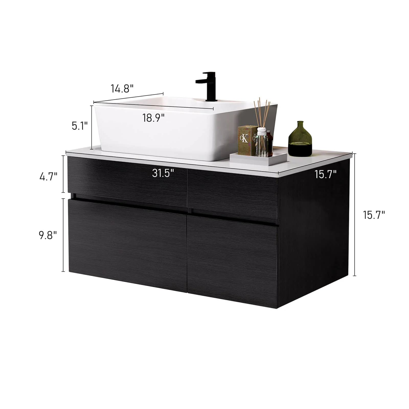 32" Left Offset Vessel Sink Bathroom Vanity with Countertop - Image 7