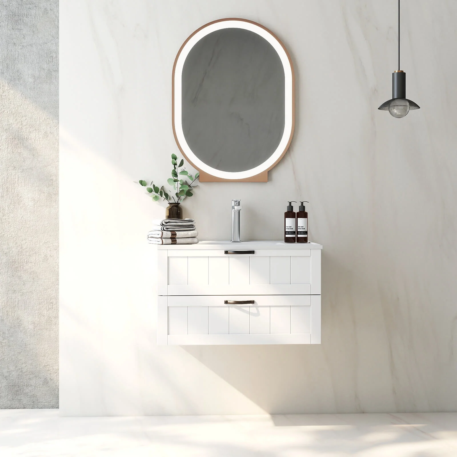 32" Wall-Mounted Bathroom Vanity with Decorative Drawer Panels - Image 3