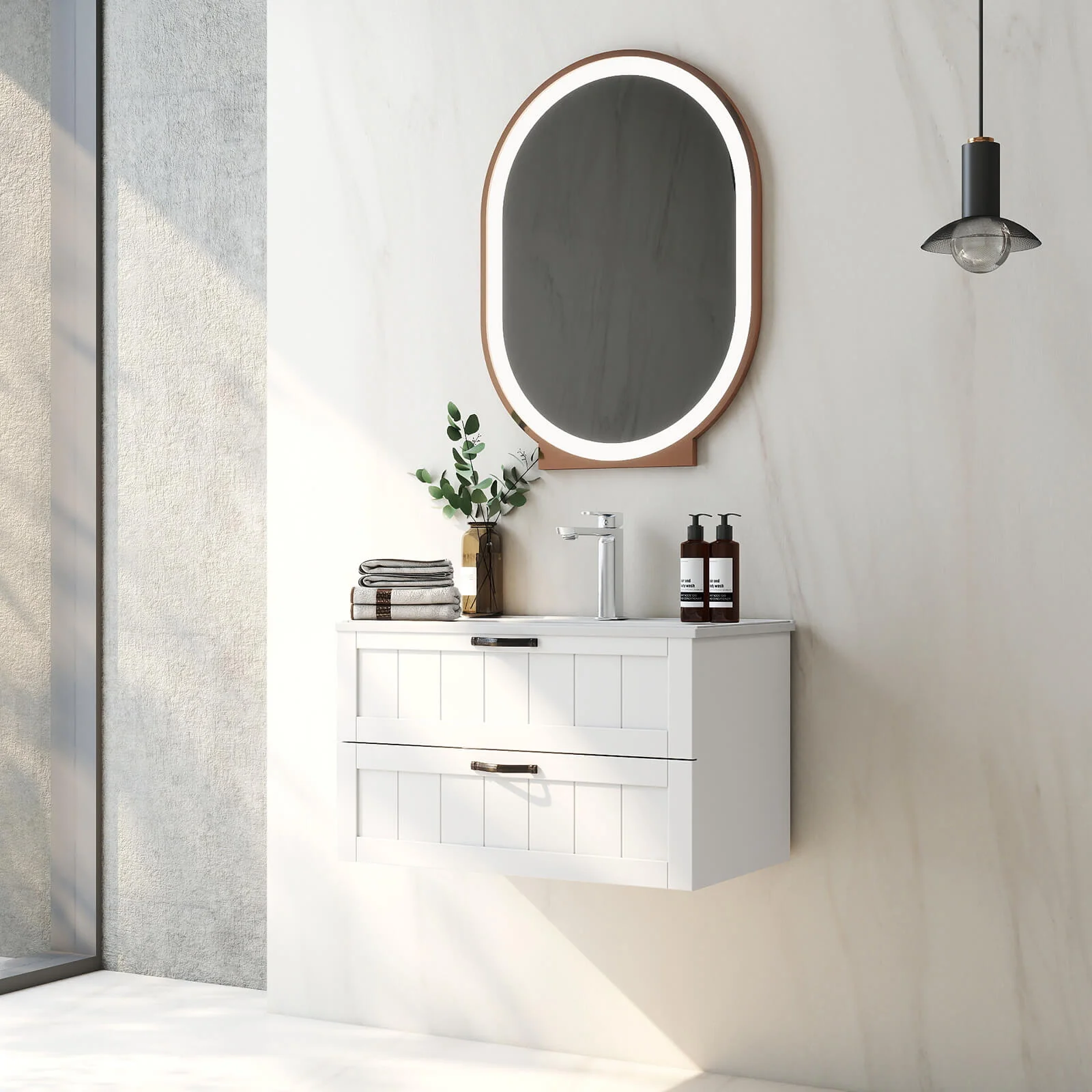 32" Wall-Mounted Bathroom Vanity with Decorative Drawer Panels - Image 4