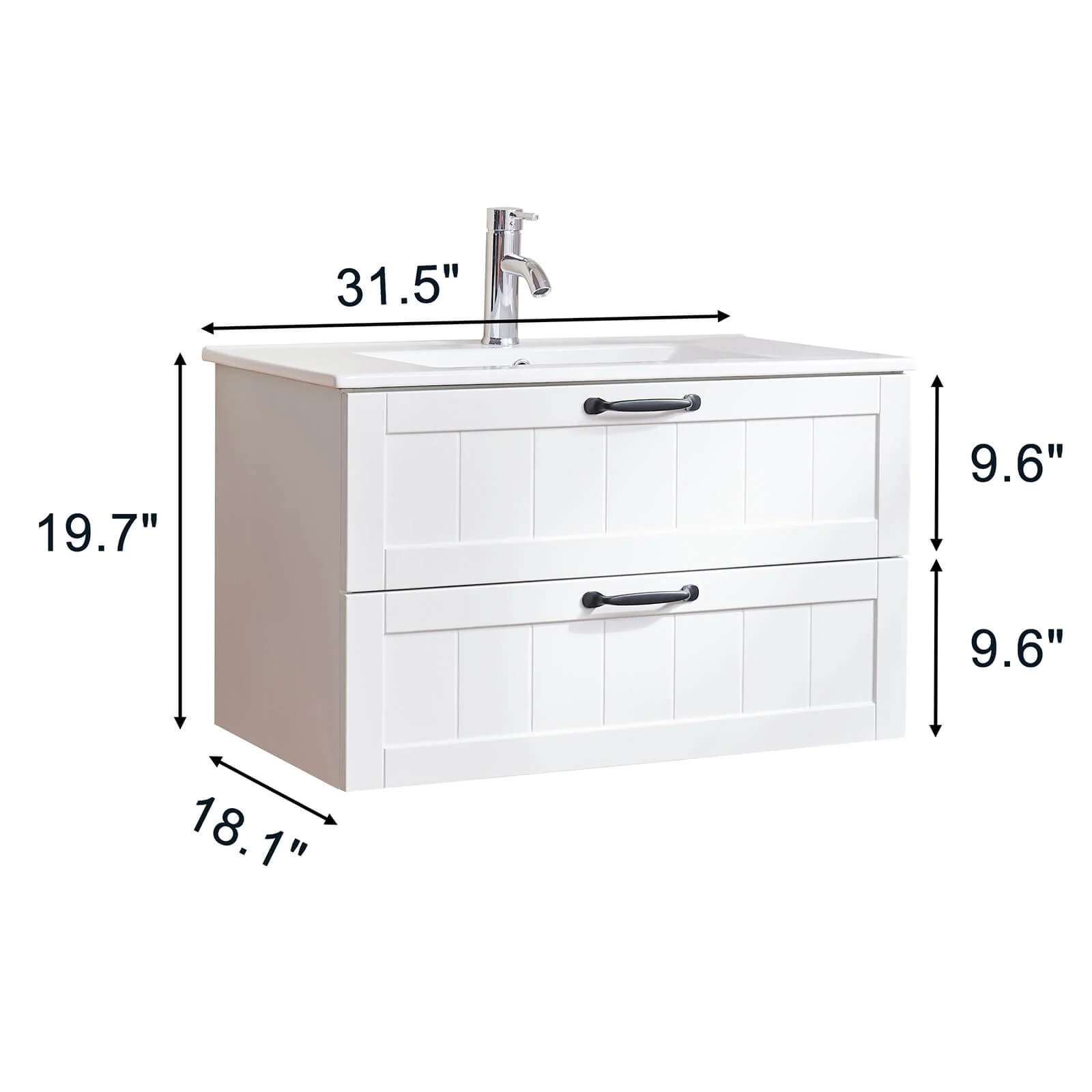 32" Wall-Mounted Bathroom Vanity with Decorative Drawer Panels - Image 5