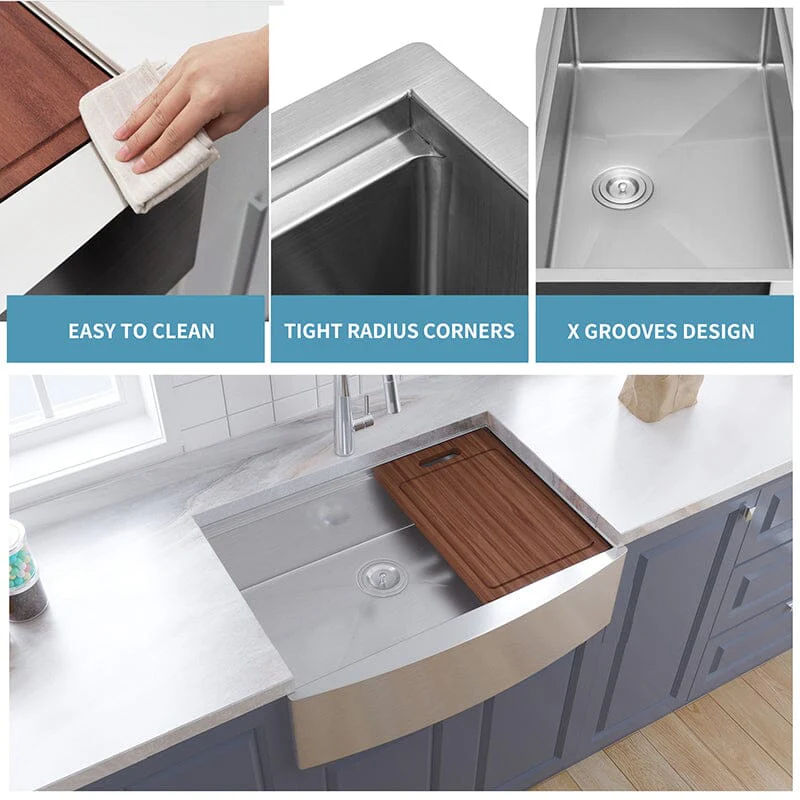 33'' x 22'' Farmhouse Single Bowl Stainless Steel Workstation Kitchen Sink 18 Gauge - Image 5