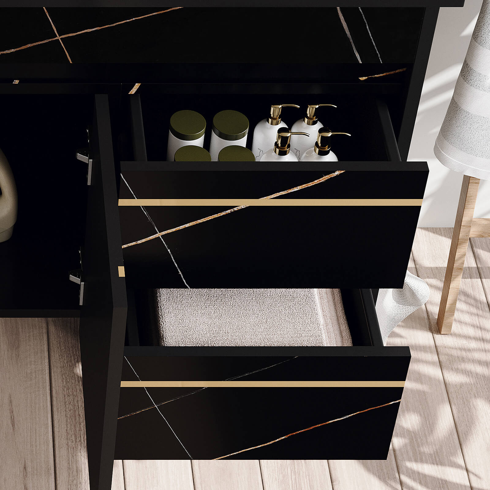 36" Floating Bathroom Vanity with Black Marble Countertop and Sink - Image 4