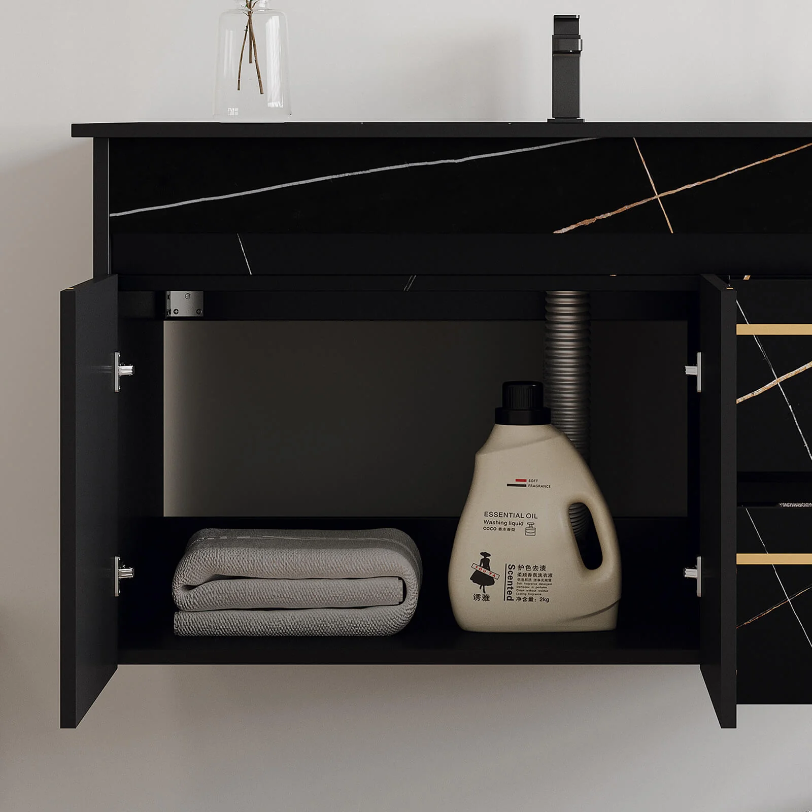 36" Floating Bathroom Vanity with Black Marble Countertop and Sink - Image 5